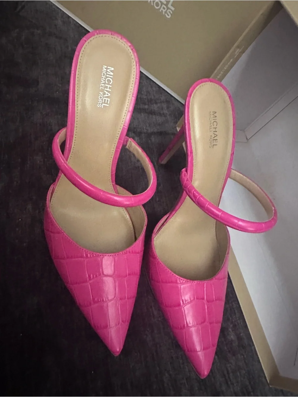 NWT Michael Kors Jessa Cerise Croc Leather Mule Pumps Size 10